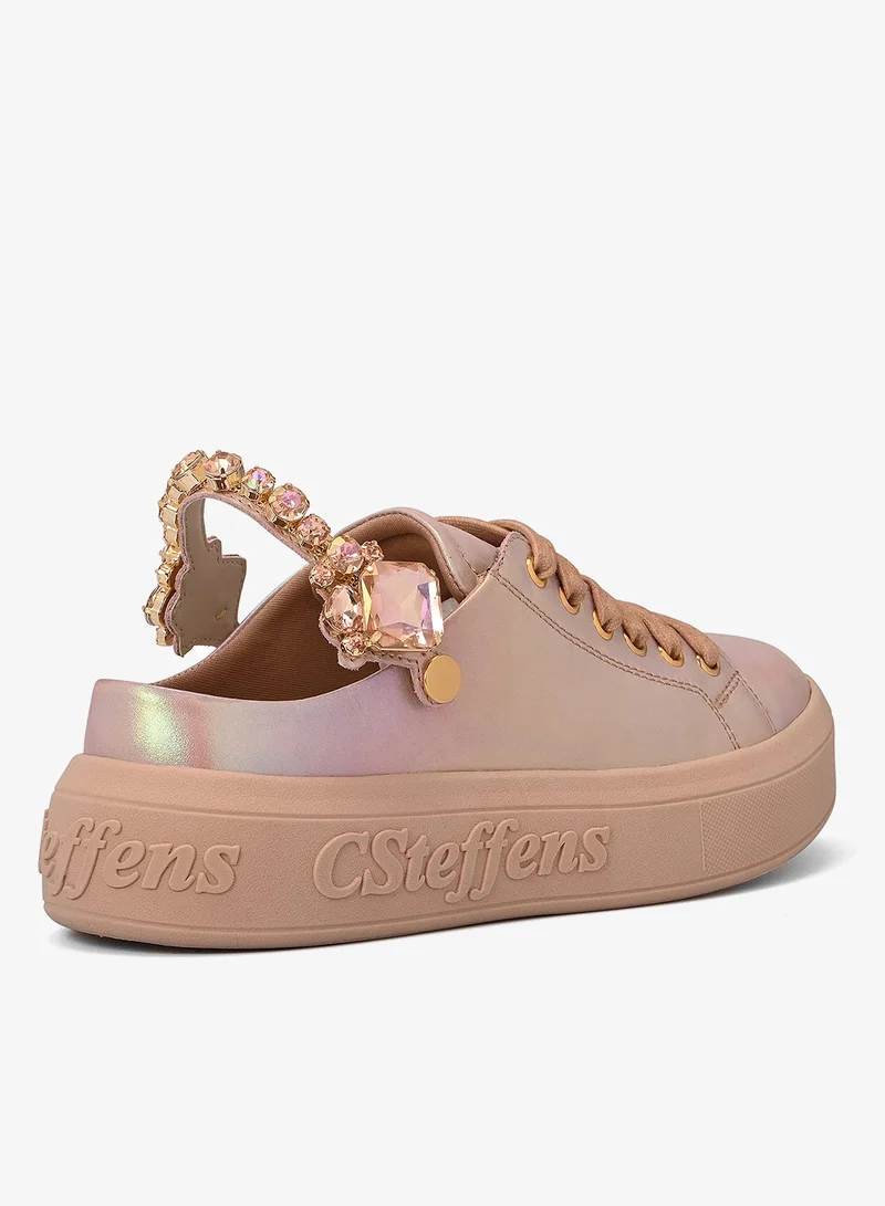 Carmen Steffens Holographic Iridescent Leather Sneakers with Rhinestones